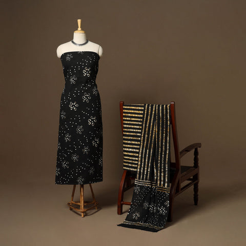 Black - 3pc cotton kutch batik dress material 12