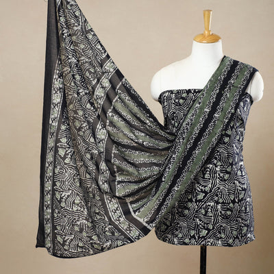 Black - 3pc cotton kutch batik unstitched dress material 37