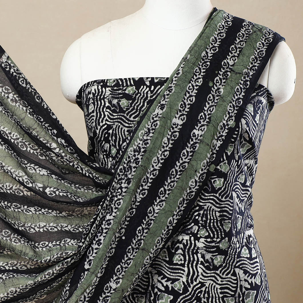 Black - 3pc cotton kutch batik unstitched dress material 37