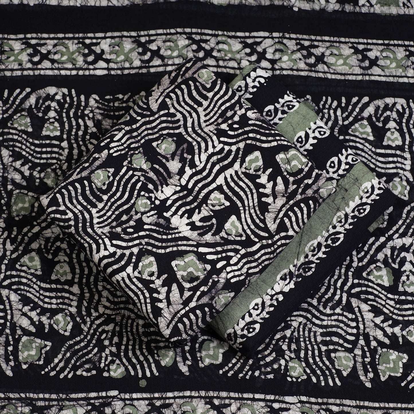 Black - 3pc cotton kutch batik unstitched dress material 37