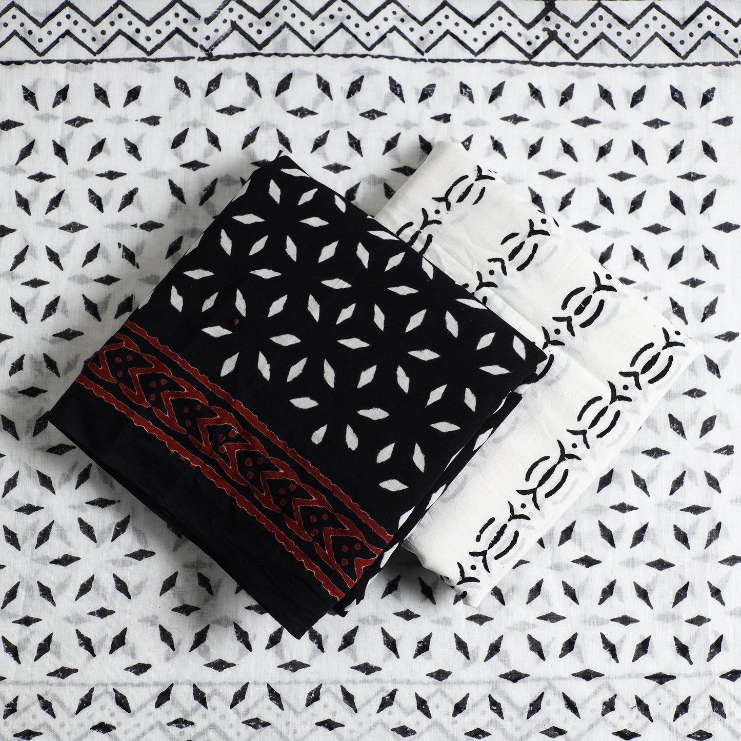 Buy Black 3pc Cotton Sanganeri Print Dress Material 