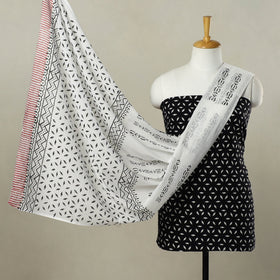 Buy Black 3pc Cotton Sanganeri Print Dress Material 