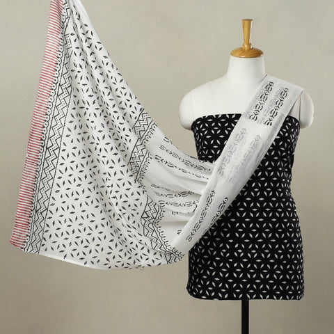 Buy Black 3pc Cotton Sanganeri Print Dress Material 