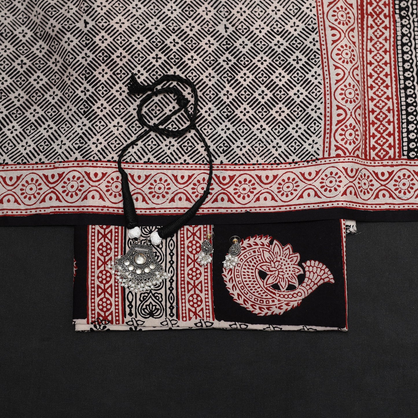 Black - 3pc cotton unstitched bagh dress material