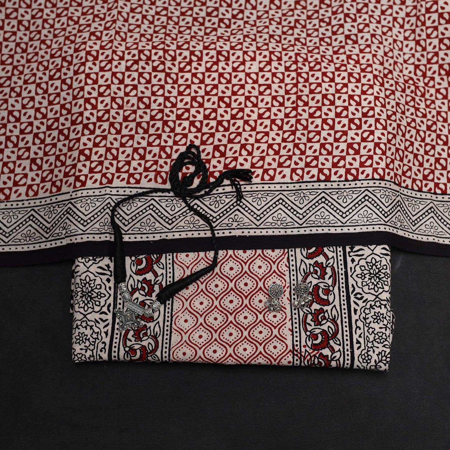 Black - 3pc cotton unstitched bagh dress material