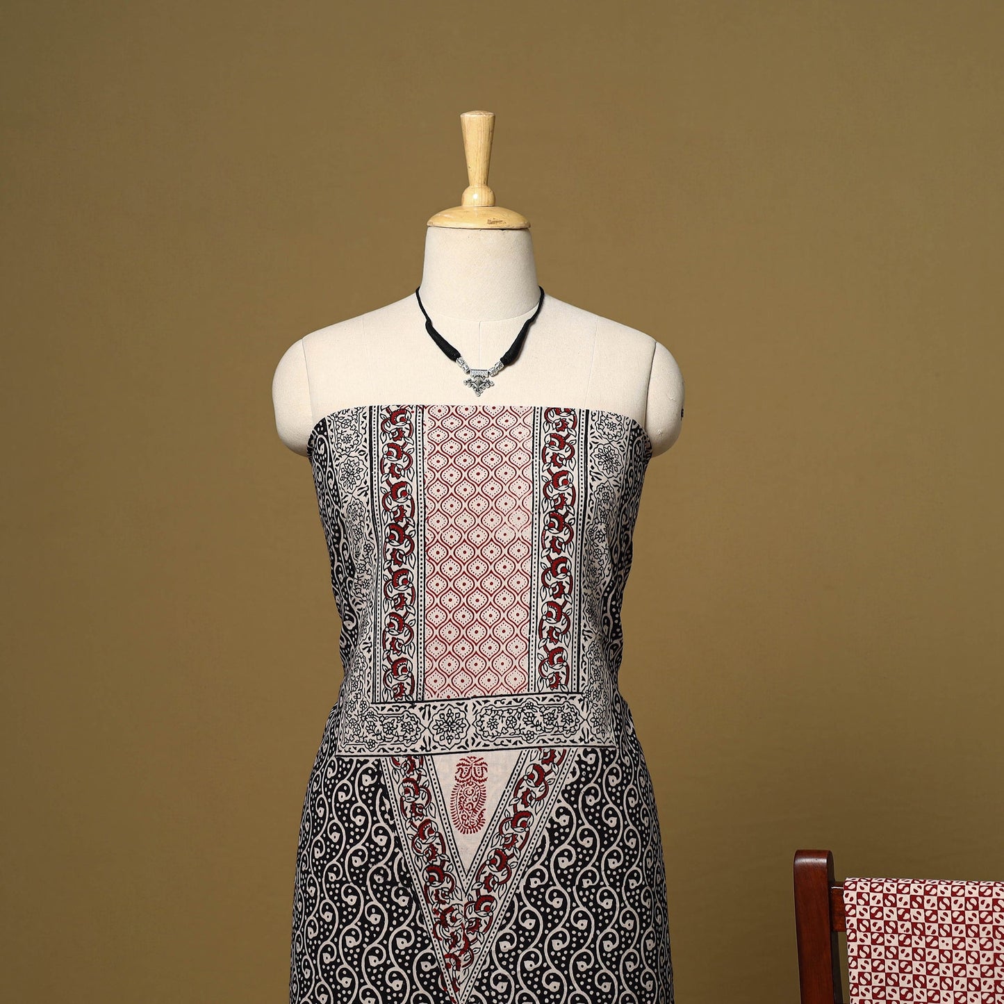 Black - 3pc cotton unstitched bagh dress material