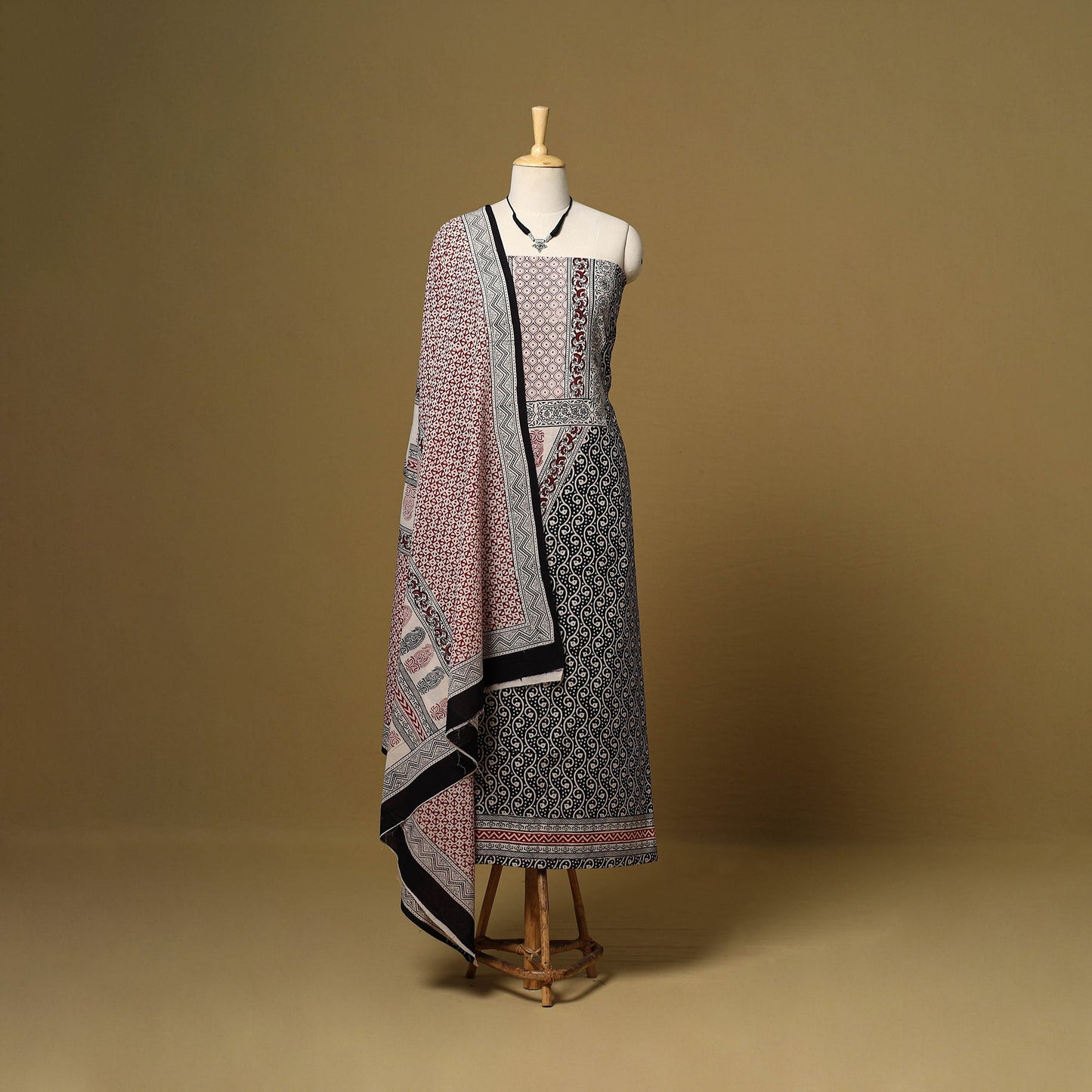 Black - 3pc cotton unstitched bagh dress material