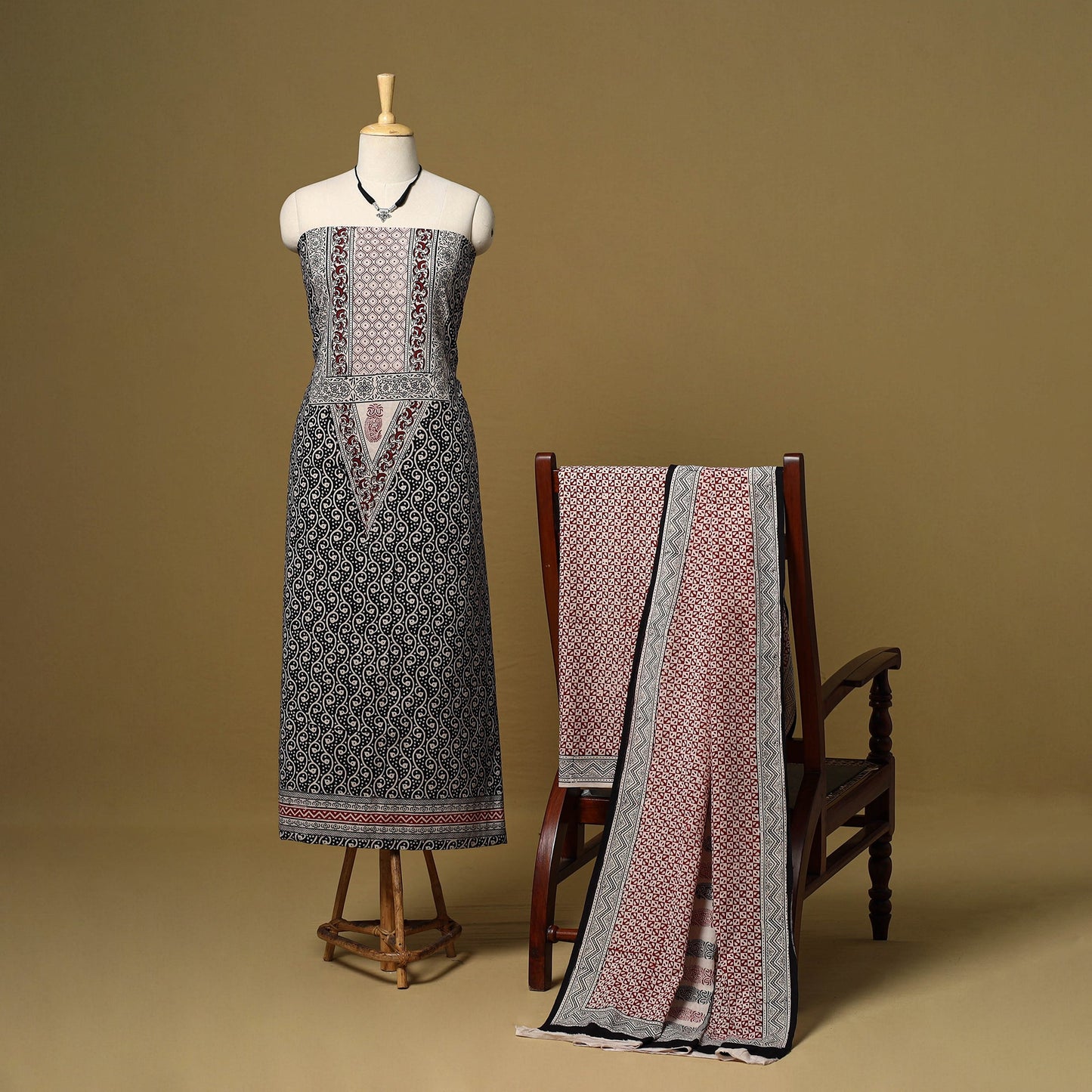 Black - 3pc cotton unstitched bagh dress material