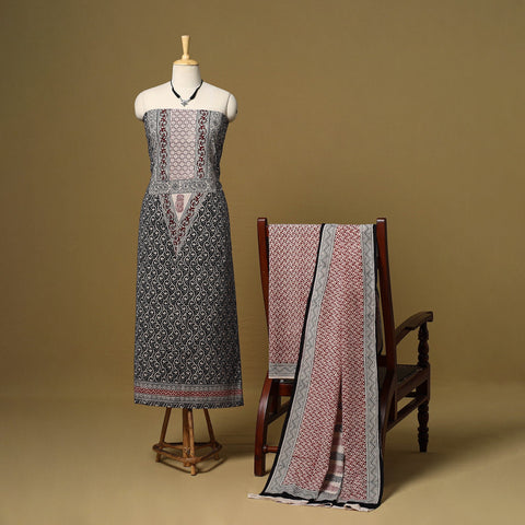 Black - 3pc cotton unstitched bagh dress material