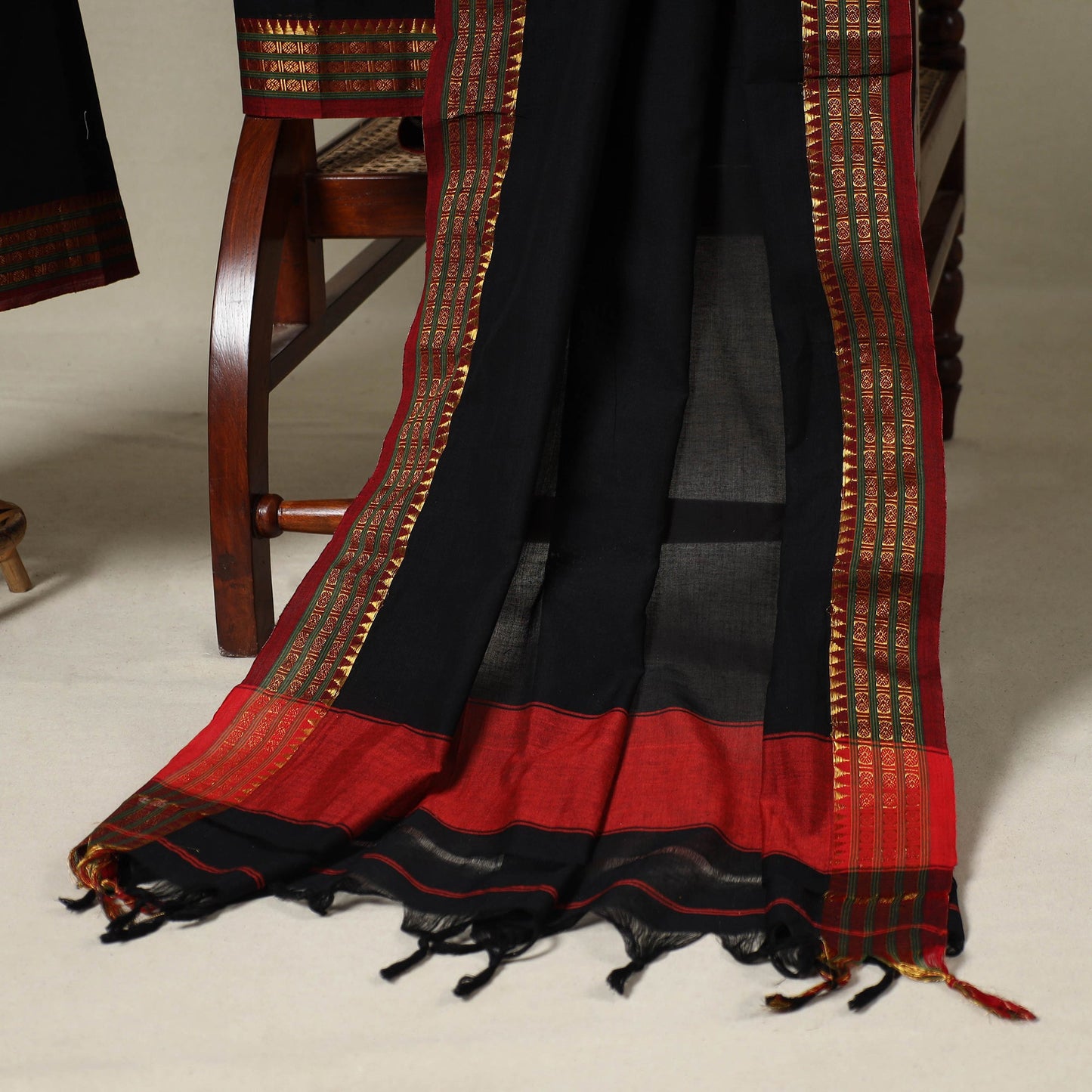 Black 3pc Cotton Unstitched Dharwad Dress Material