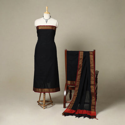 Black 3pc Cotton Unstitched Dharwad Dress Material
