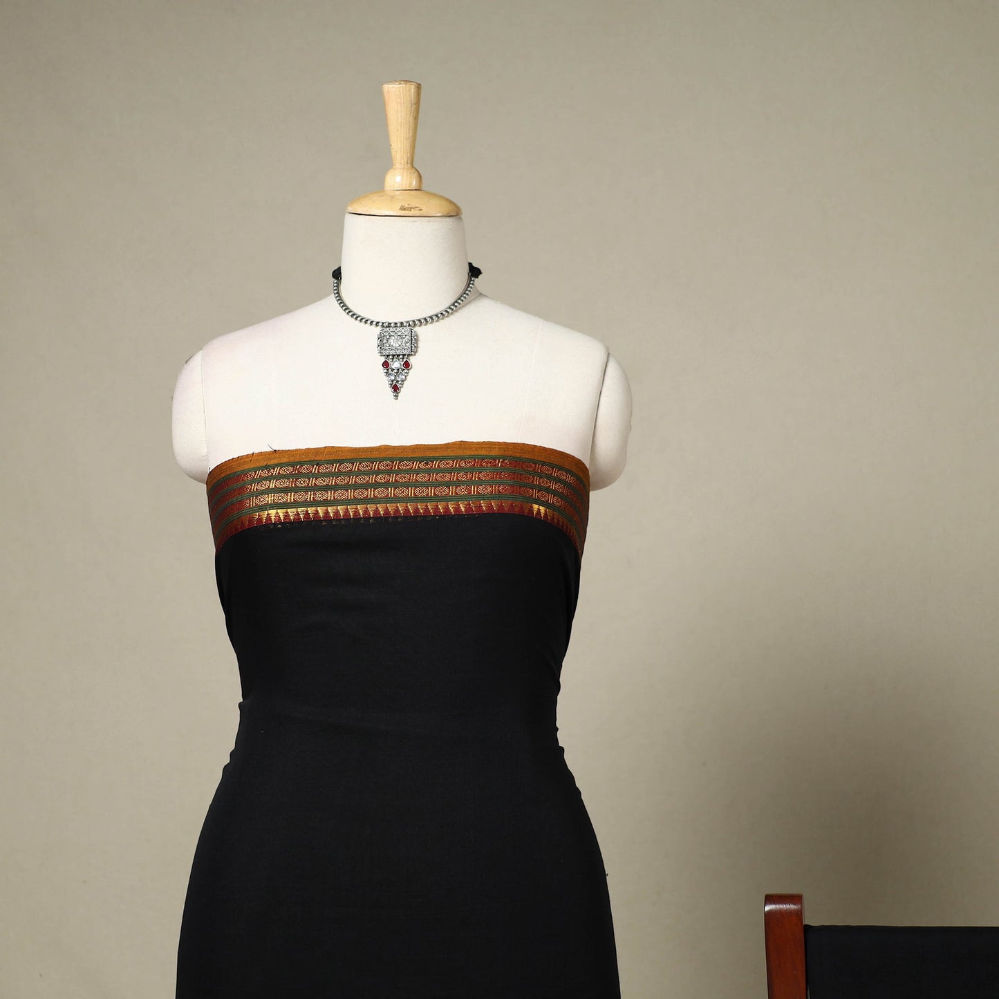 Black 3pc Cotton Unstitched Dharwad Dress Material