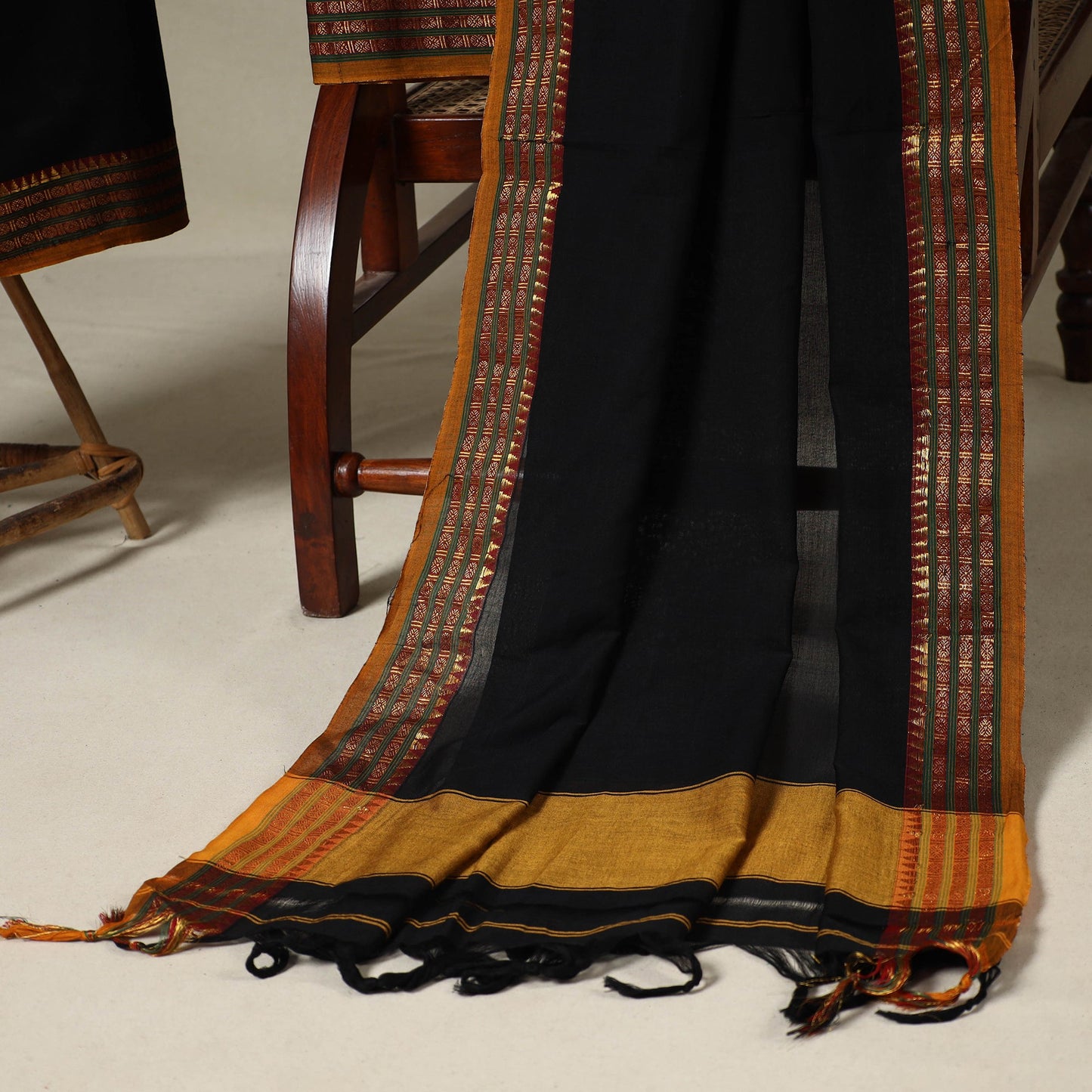 Black 3pc Cotton Unstitched Dharwad Dress Material