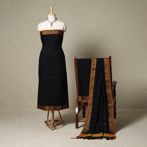 Black 3pc Cotton Unstitched Dharwad Dress Material