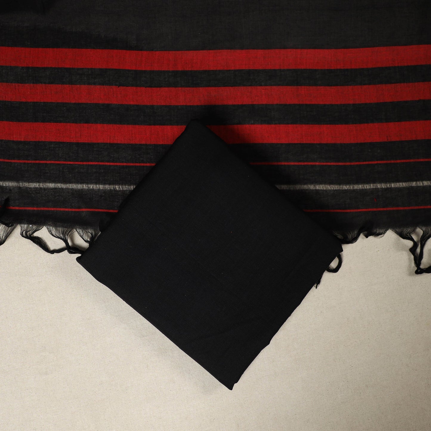 Black 3pc Cotton Unstitched Dharwad Dress Material