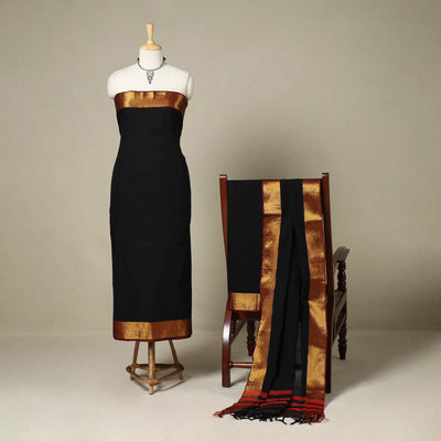 Black 3pc Cotton Unstitched Dharwad Dress Material