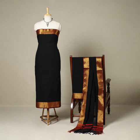 Black 3pc Cotton Unstitched Dharwad Dress Material