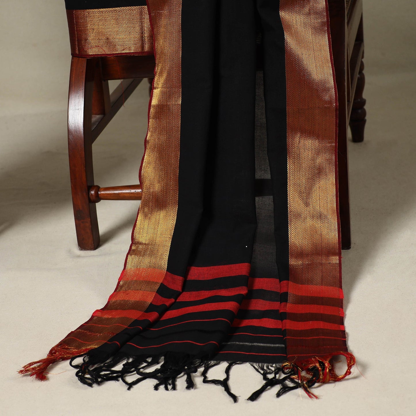 Black 3pc Cotton Unstitched Dharwad Dress Material