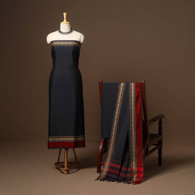 Black - 3pc cotton unstitched dharwad dress material 15