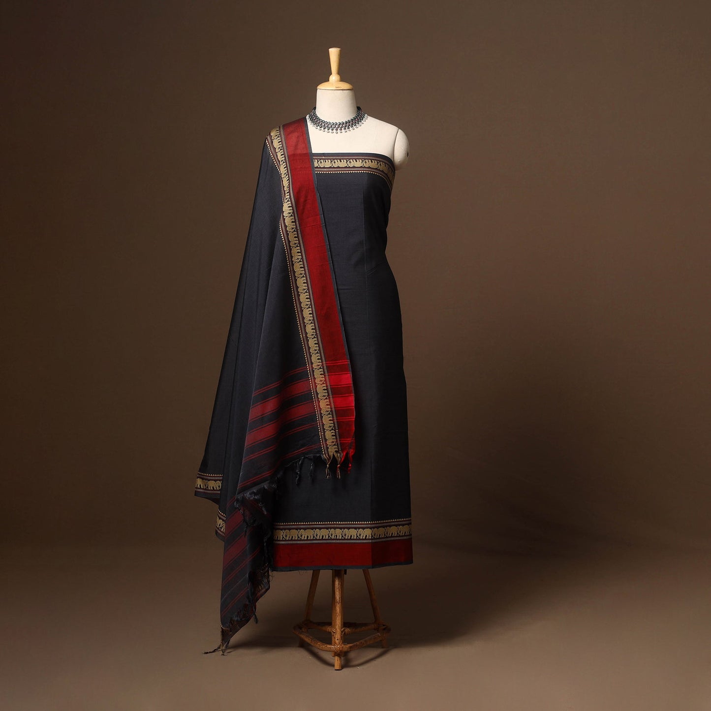 Black - 3pc cotton unstitched dharwad dress material 15