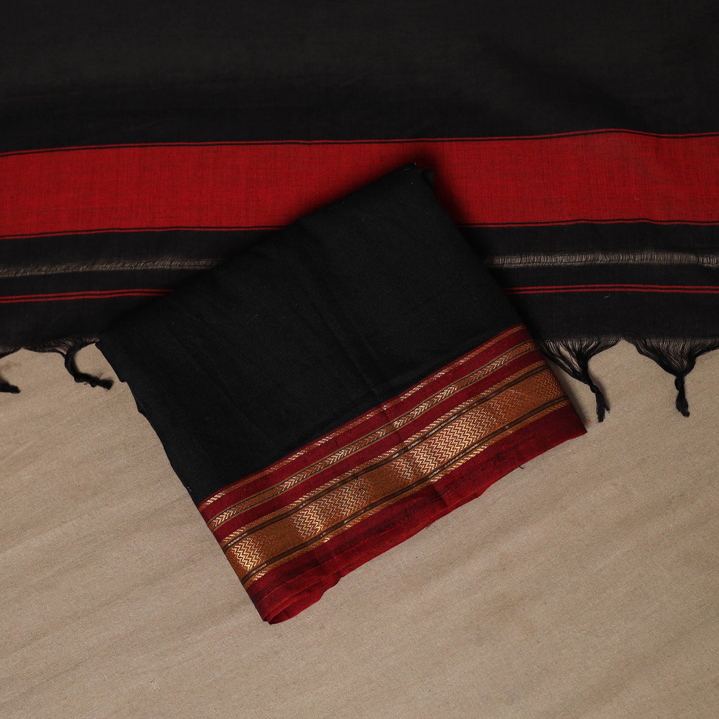 Black - 3pc cotton unstitched dharwad dress material