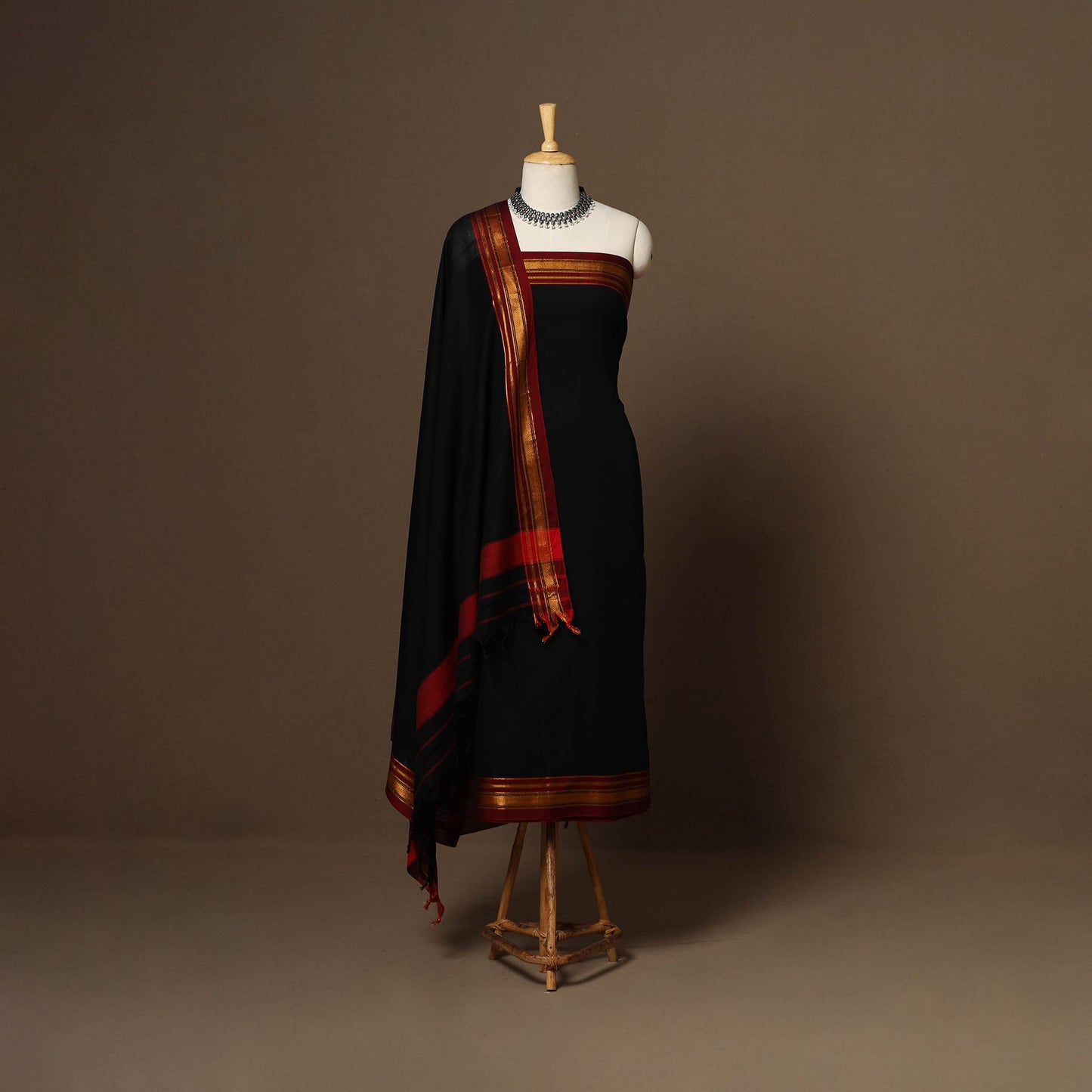 Black - 3pc cotton unstitched dharwad dress material