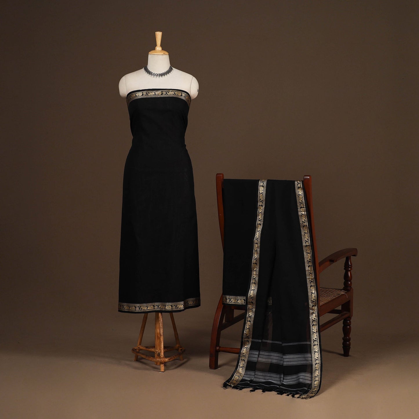 Black - 3pc cotton unstitched dharwad dress material