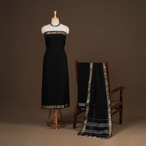 Black - 3pc cotton unstitched dharwad dress material