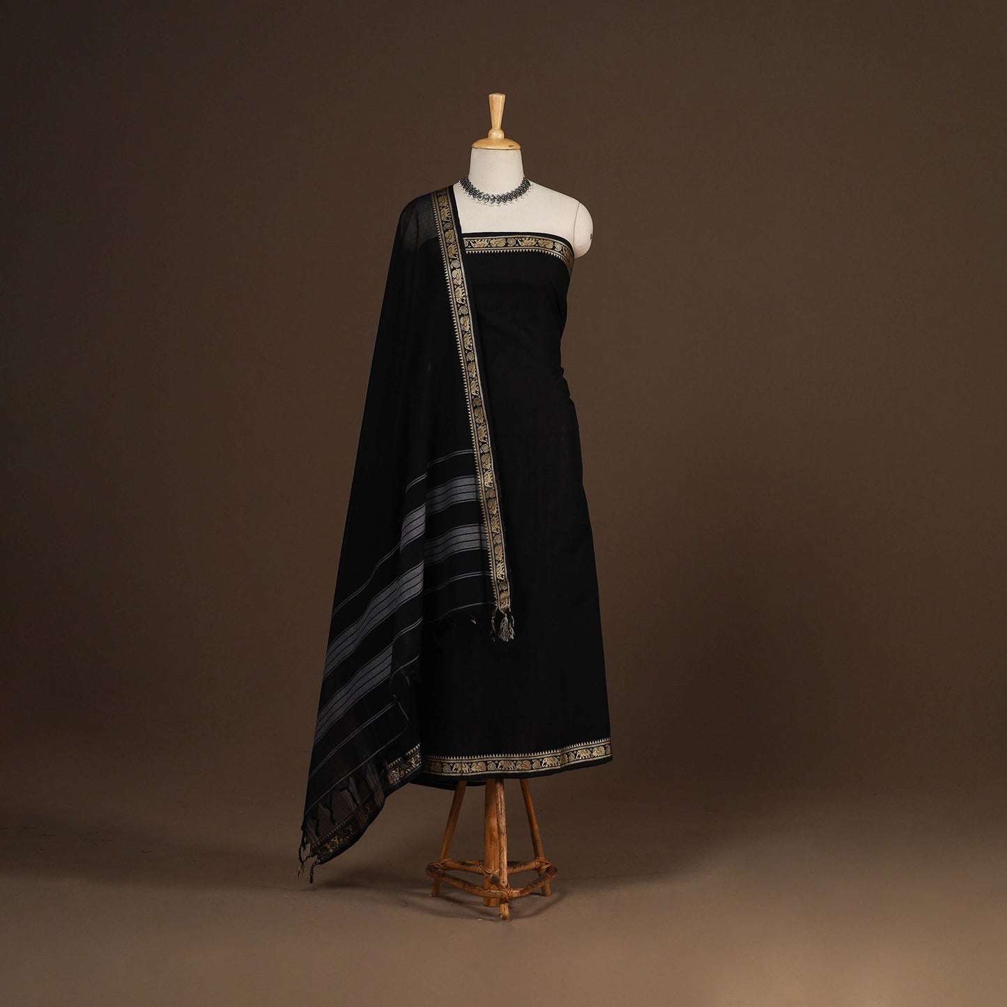 Black - 3pc cotton unstitched dharwad dress material