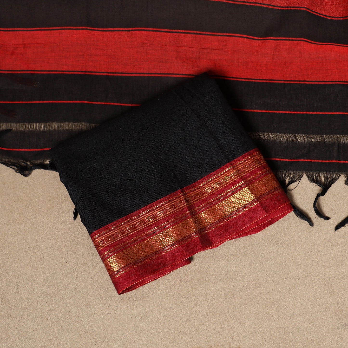 Black - 3pc cotton unstitched dharwad dress material