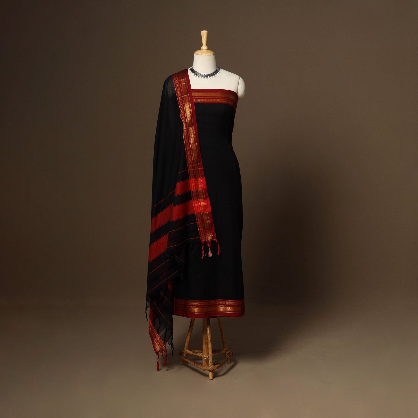 Black - 3pc cotton unstitched dharwad dress material