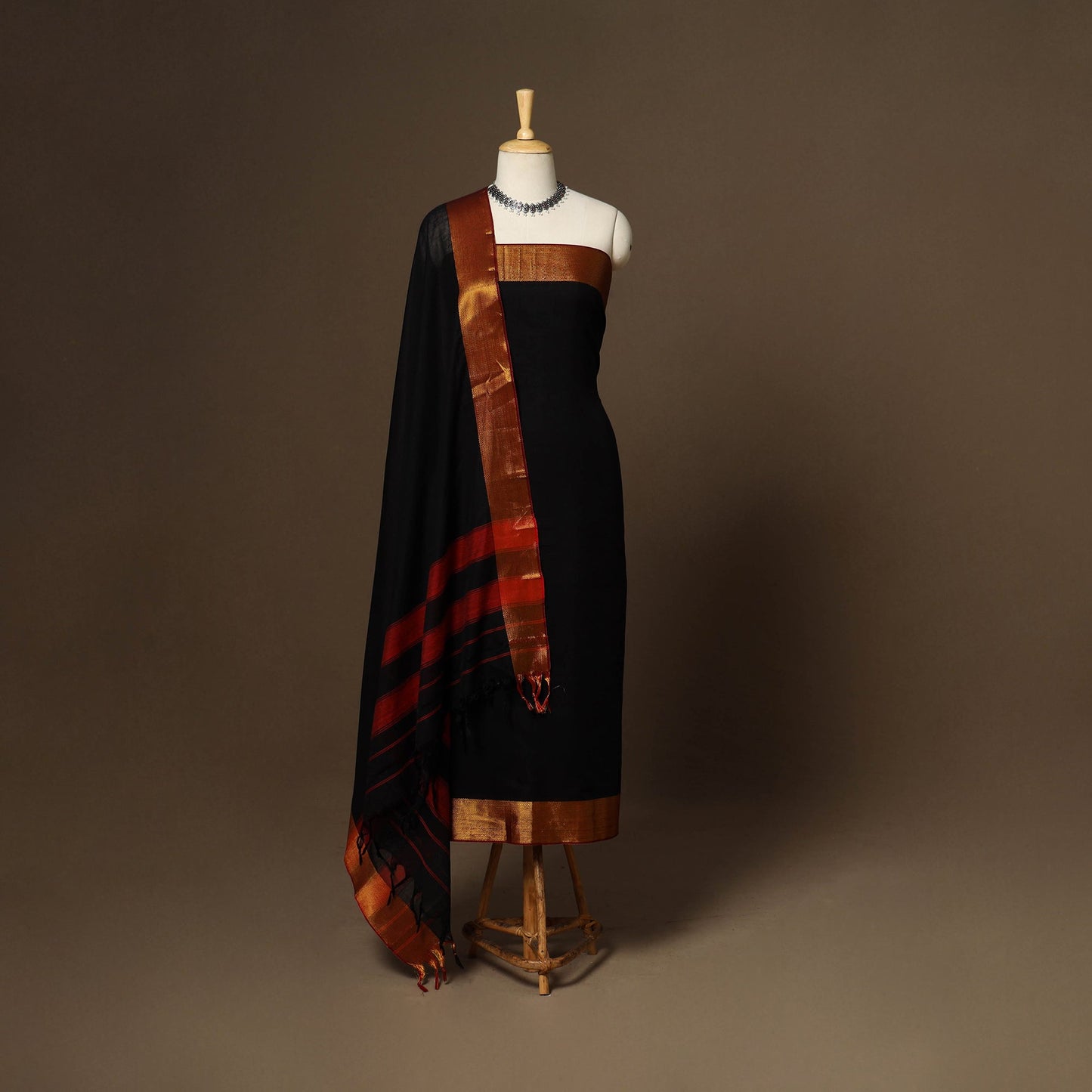 Black - 3pc cotton unstitched dharwad dress material