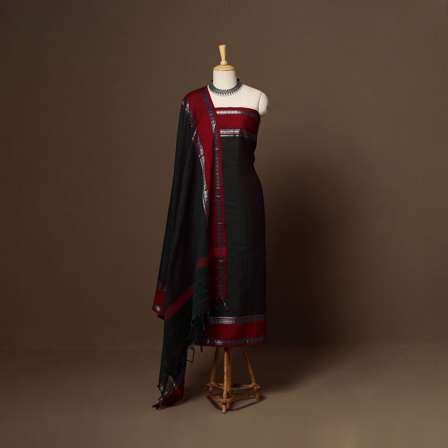 Black - 3pc cotton unstitched dharwad dress material