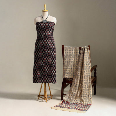 Black 3pc Block Print Cotton Ajrakh Dress Material