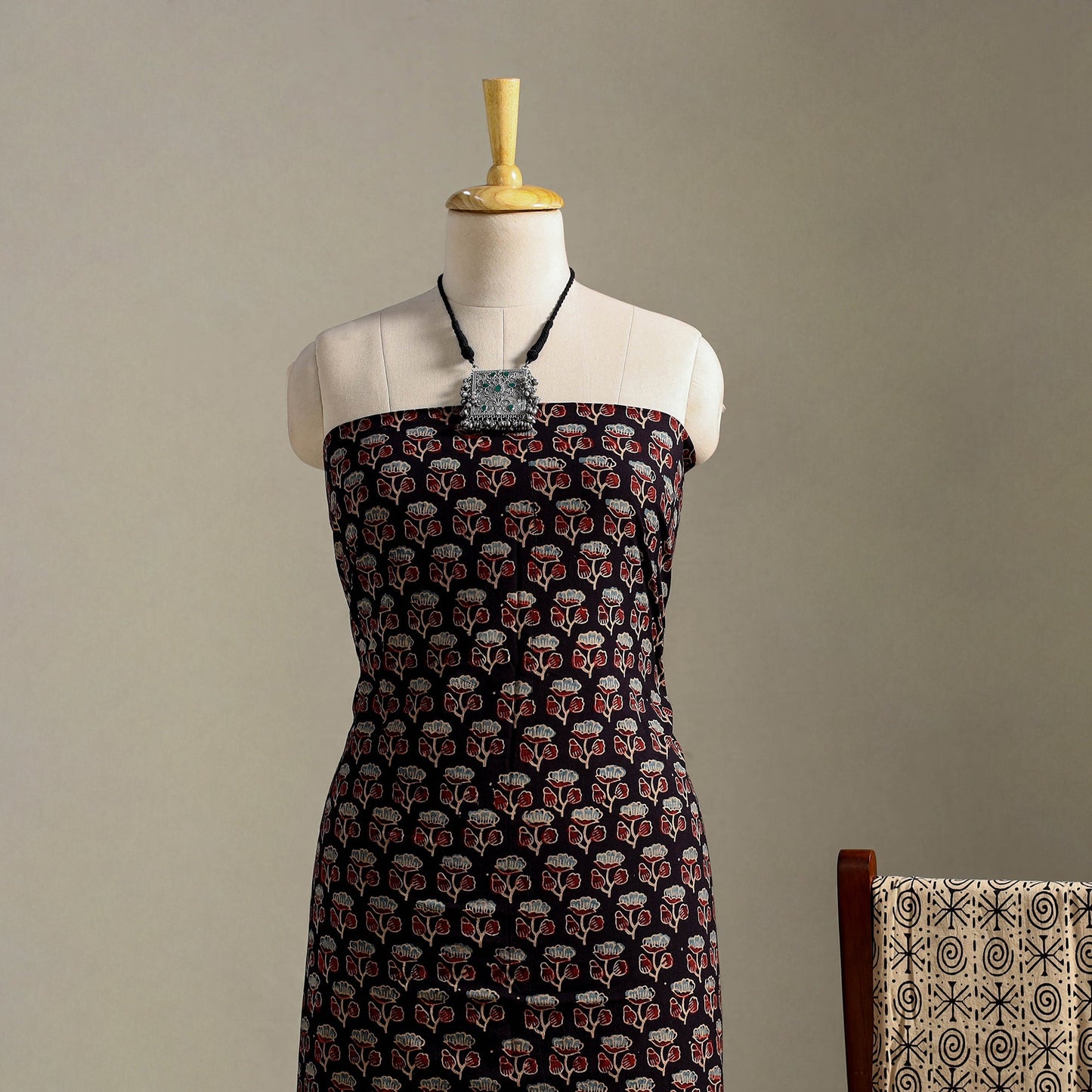 Black 3pc Block Print Cotton Ajrakh Dress Material