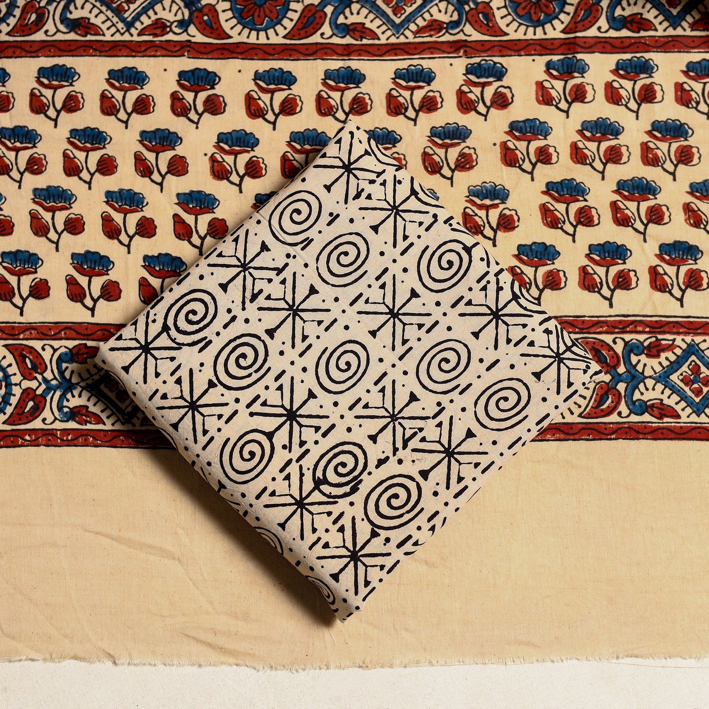 Black 3pc Block Print Cotton Ajrakh Dress Material