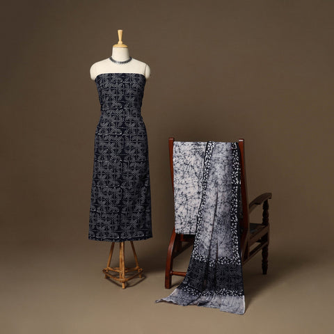 Black - 3pc cotton unstitched hand batik dress material 02