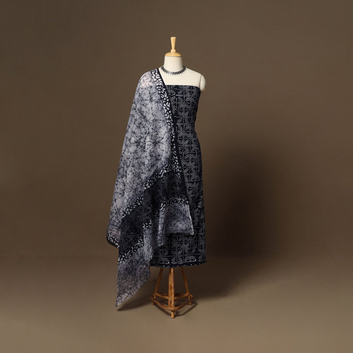 Black - 3pc cotton unstitched hand batik dress material 02