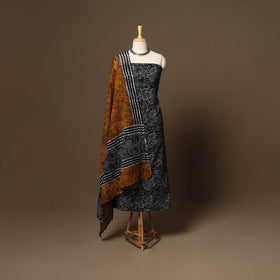 Black - 3pc cotton unstitched hand batik dress material 06