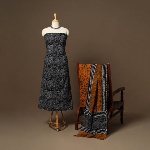 Black - 3pc cotton unstitched hand batik dress material 06