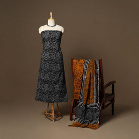 Black - 3pc cotton unstitched hand batik dress material 06