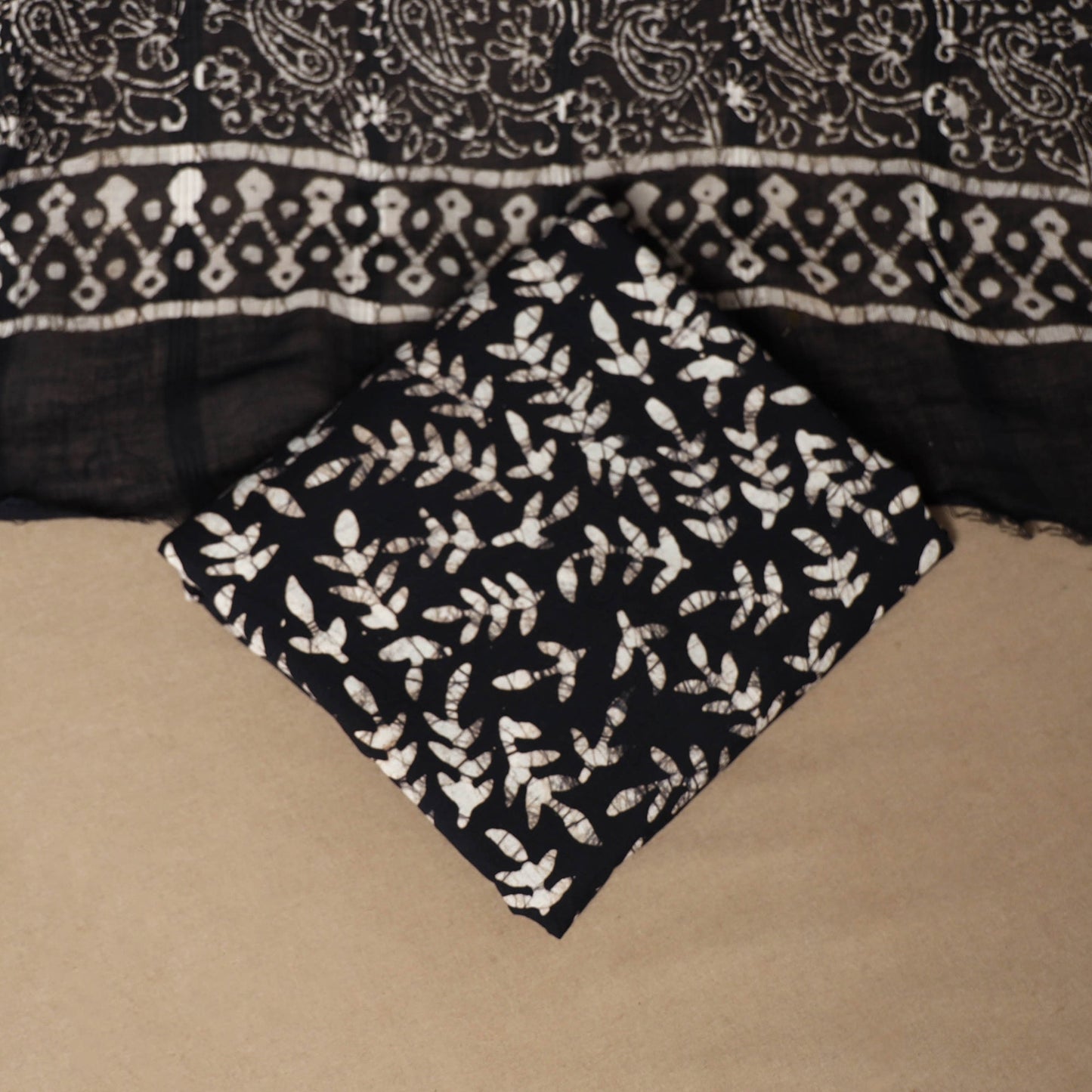 Black - 3pc cotton unstitched hand batik dress material 08