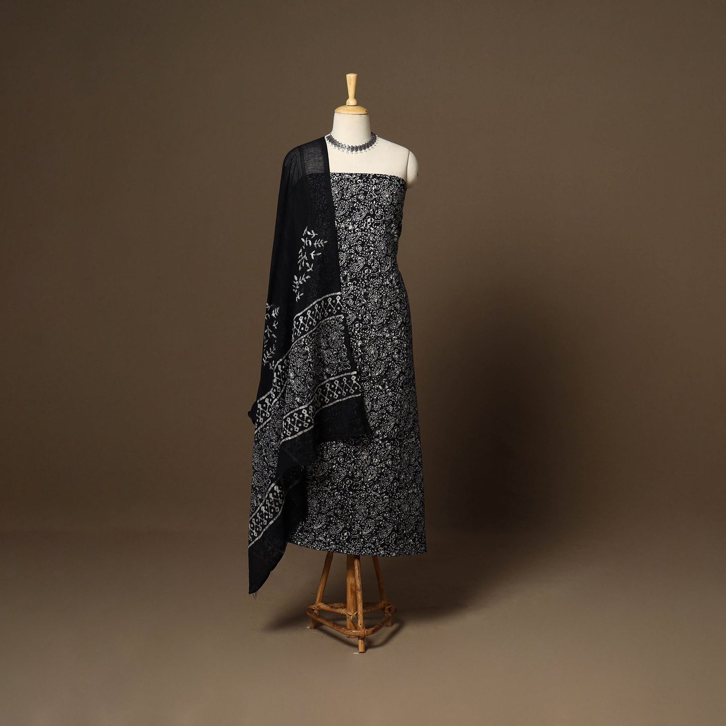 Black - 3pc cotton unstitched hand batik dress material 08
