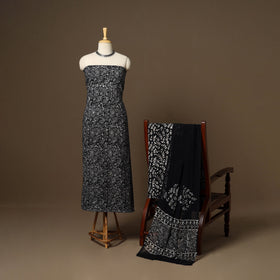 Black - 3pc cotton unstitched hand batik dress material 08