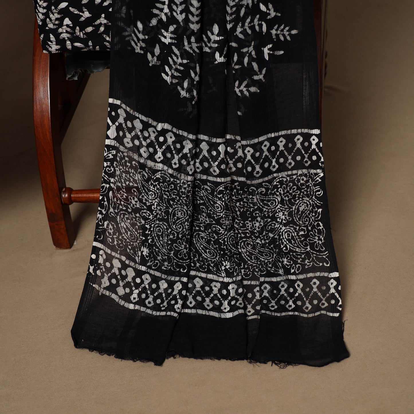 Black - 3pc cotton unstitched hand batik dress material 08