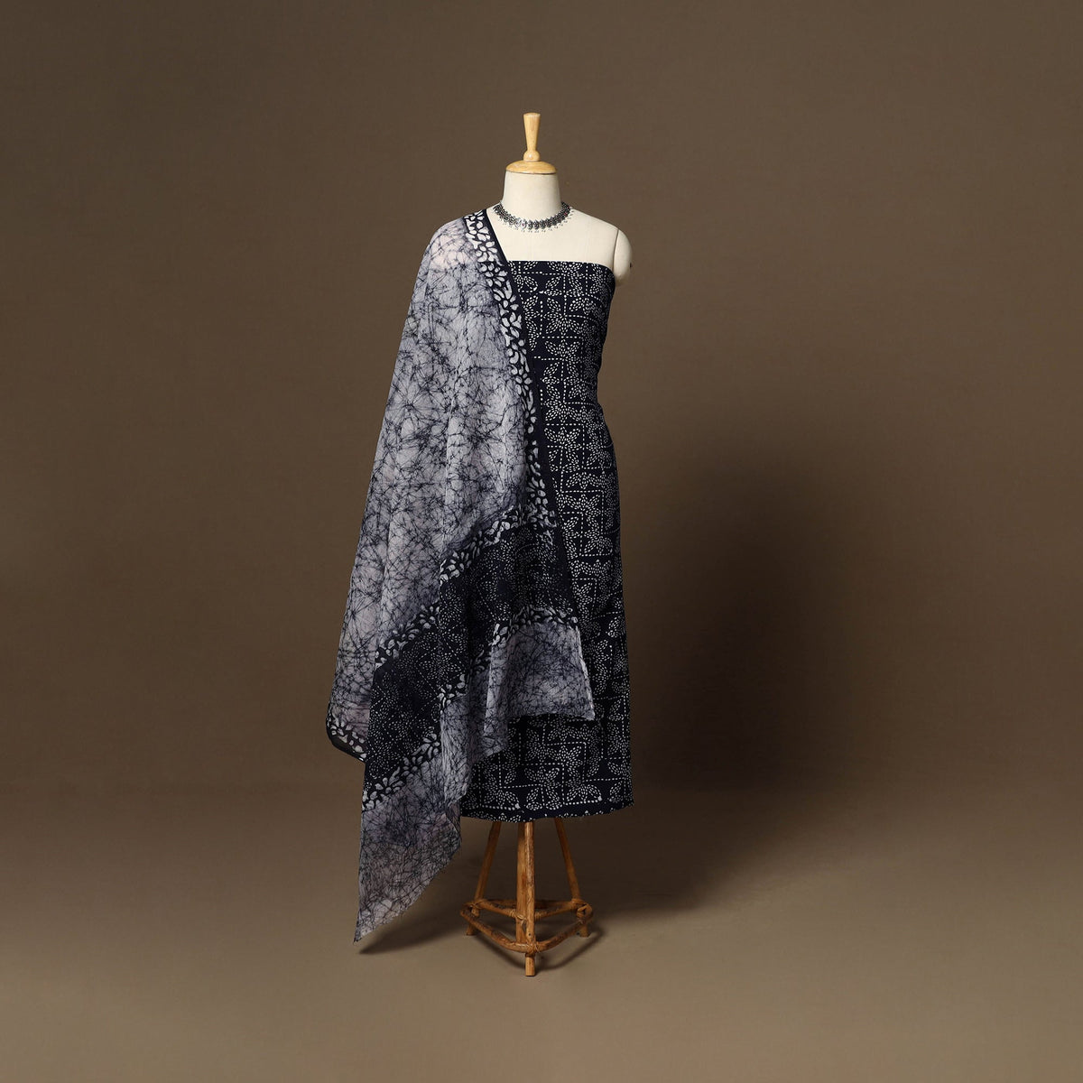 Black - 3pc cotton unstitched hand batik dress material 02