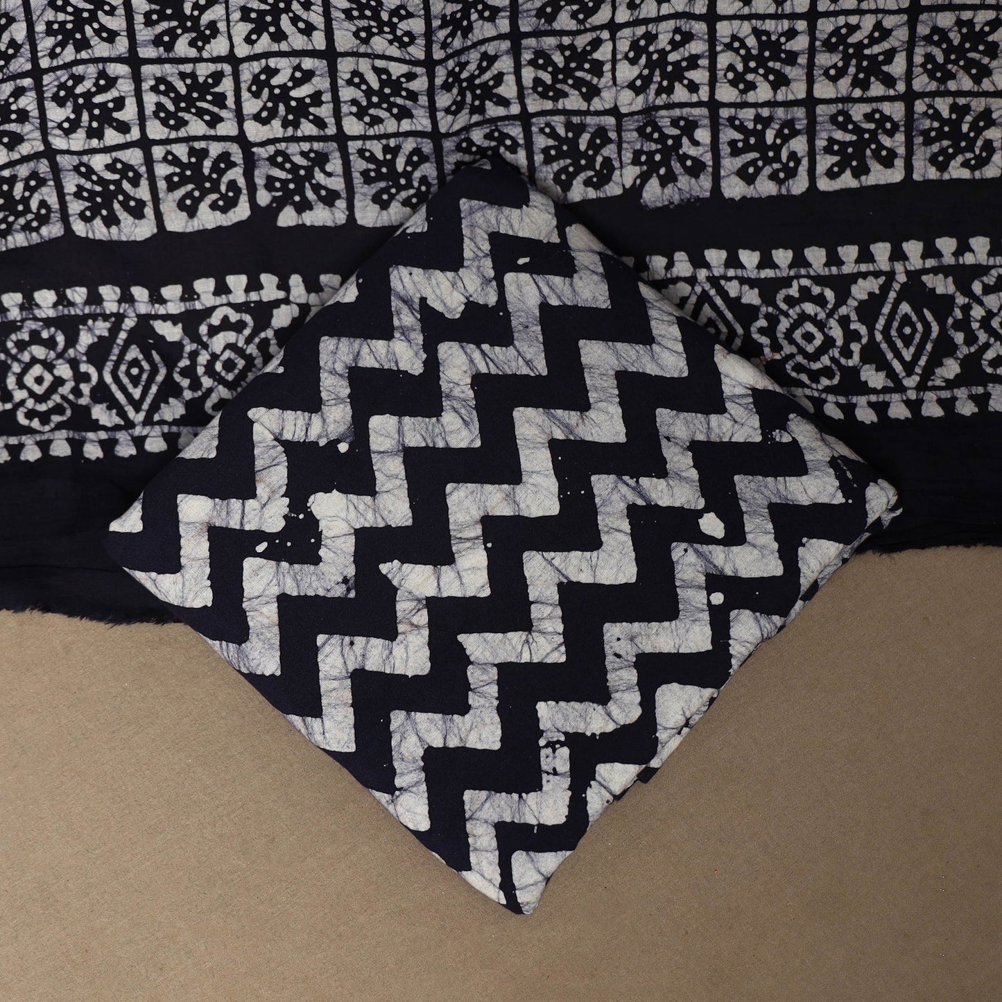 Black - 3pc cotton unstitched kutch batik dress material 08