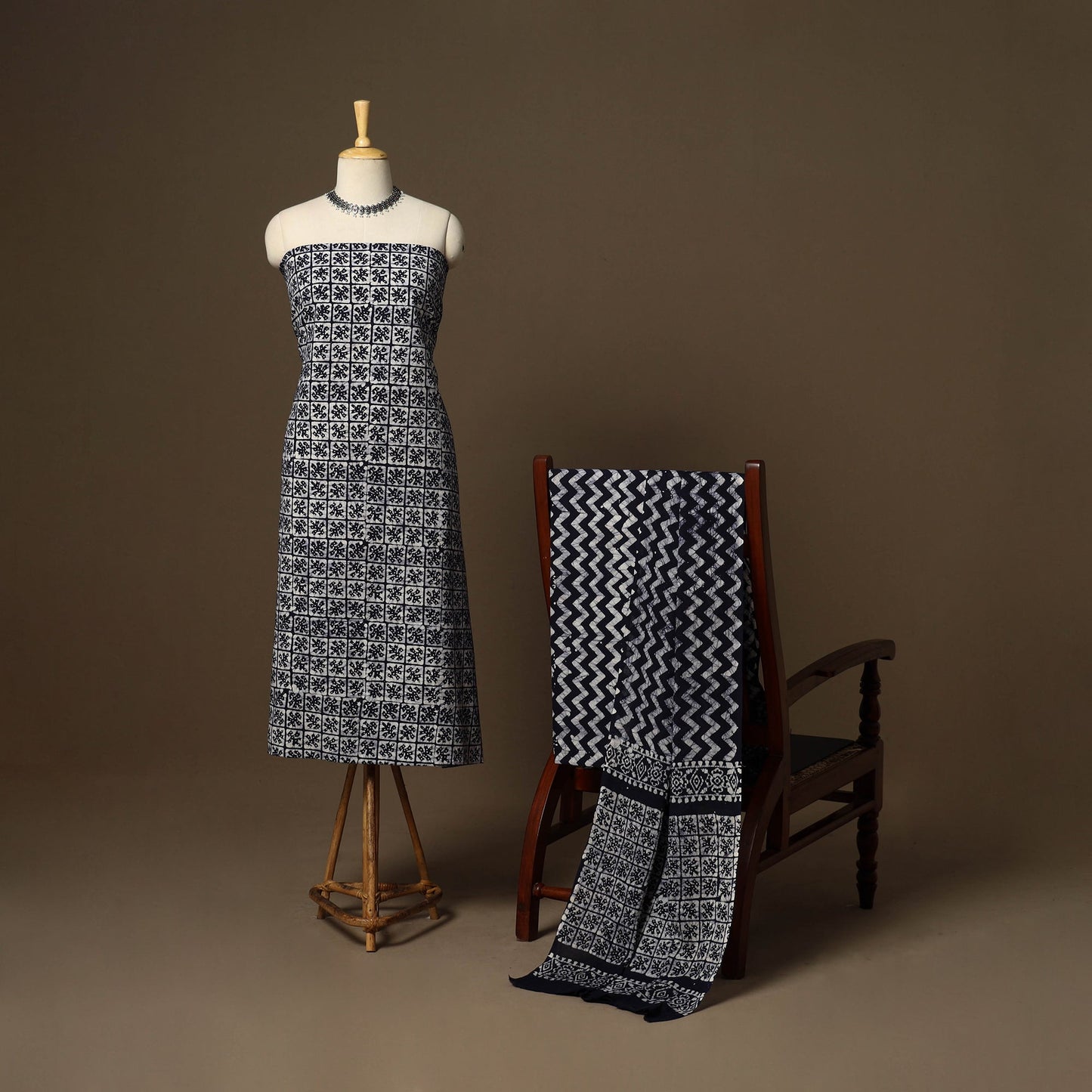 Black - 3pc cotton unstitched kutch batik dress material 08