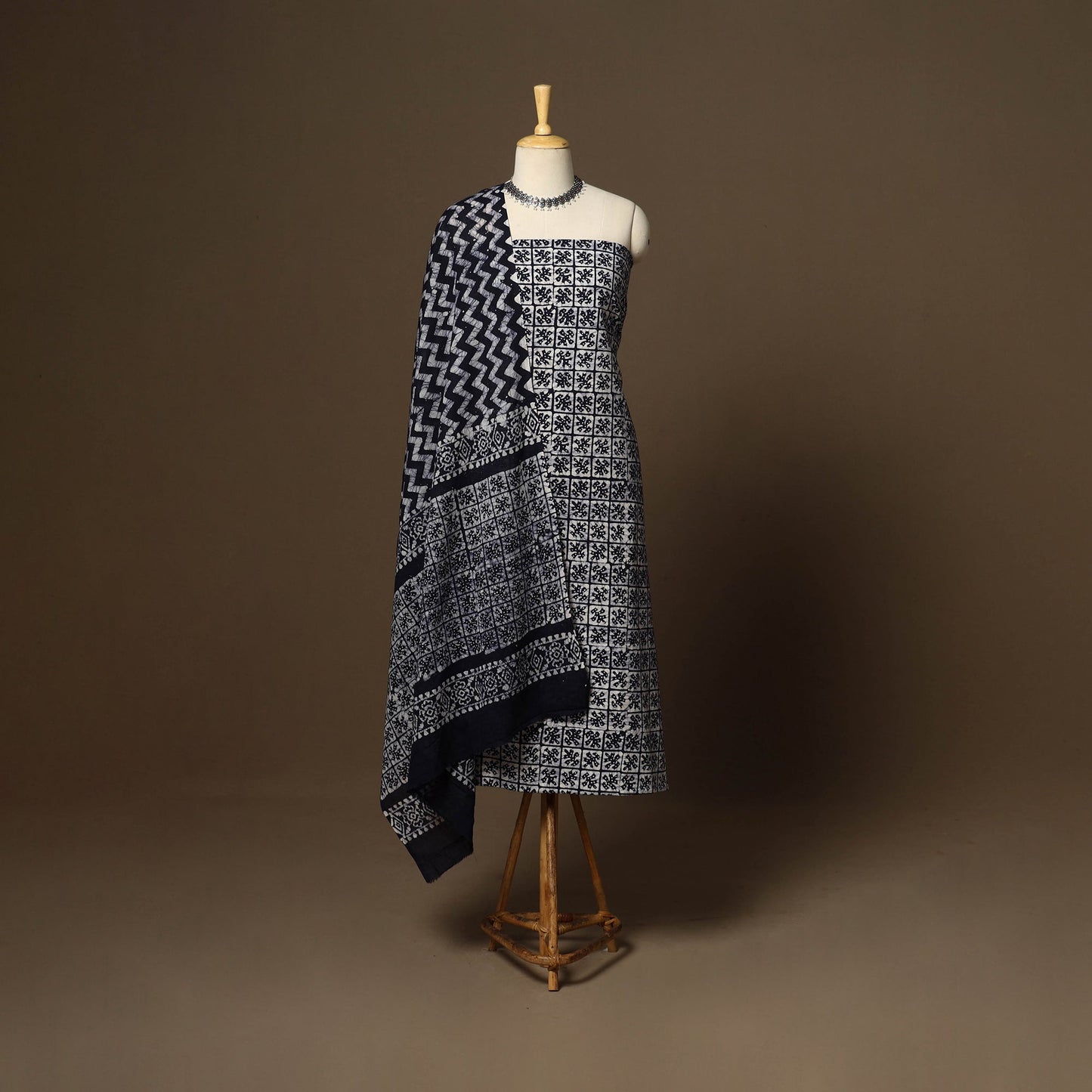 Black - 3pc cotton unstitched kutch batik dress material 08