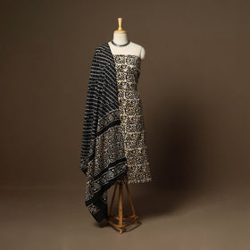 Black - 3pc cotton unstitched kutch batik dress material 10